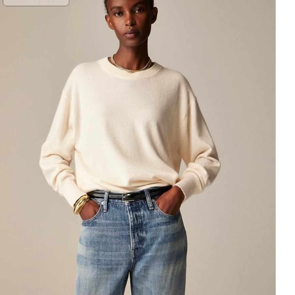 J.Crew Cream Cashmere Relaxed Crewneck Sweater Small Old Money Quiet Luxury